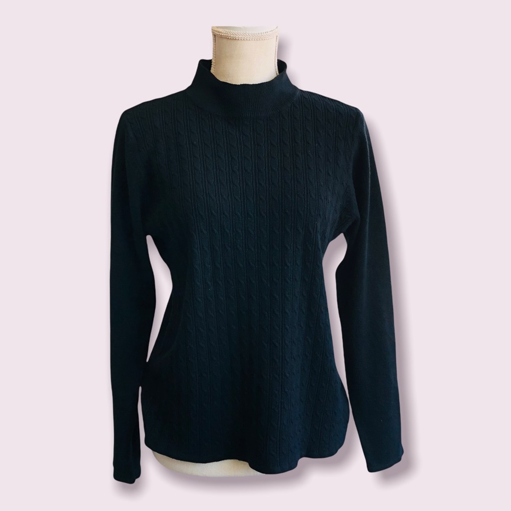 Mock Neck Cable Knit Black Fall/Winter Cozy Sweater